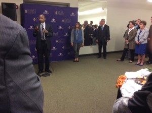 Ben Carson answered questions from a group of Center supporters at a private reception backstage after the chapel service.